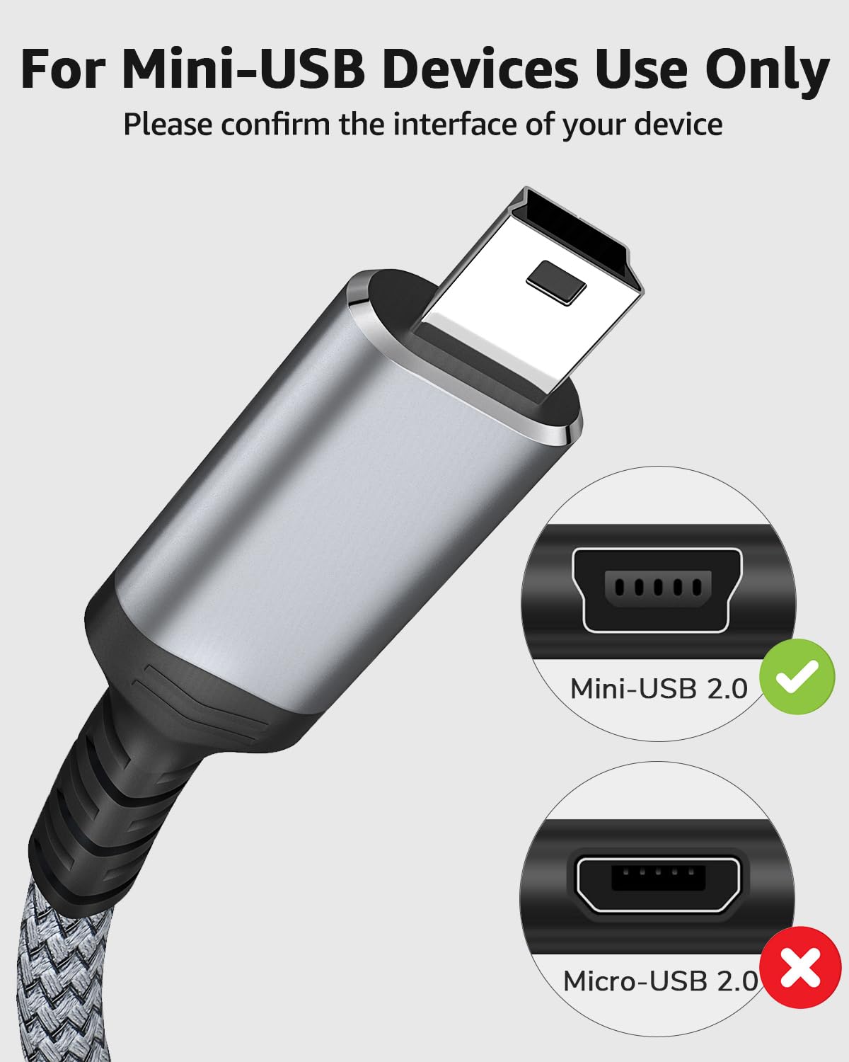 Cable USB-A a Mini USB 2.0 de 3 pies USB 2.0 a Mini B macho, cable de carga duradero USB Mini a USB, compatible con controlador PS3, reproductor de MP3, cámara, cámara de salpicadero, Garmin GPS, Hero