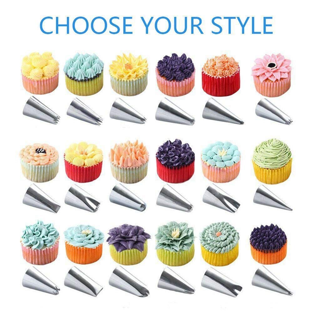 170pcs Cake Decorating Tools Kits Cupcake Fondant Baking Supplies Anti-Slip Turntable, Stainless Steel Icing Nozzles Mouth for Home