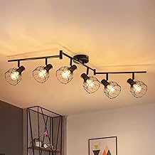 Kimjo LED Ceiling Light with 6 Adjustable Spotlights, Black Ceiling Spotlight, Kitchen Ceiling Light, E14 Ceiling Light, LED Ceiling Light, Retro Wall Light for Living Room, Bedroom, Without Bulb