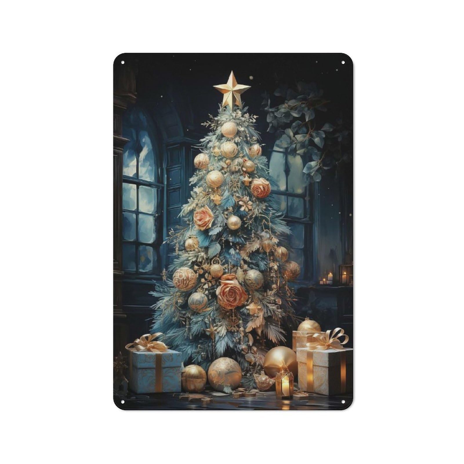 Junmoney Watercolor Noel Metal Plaque 30X20cm With For Pub Or Café, Rustic Decor, For Pub Decor Enthusiasts