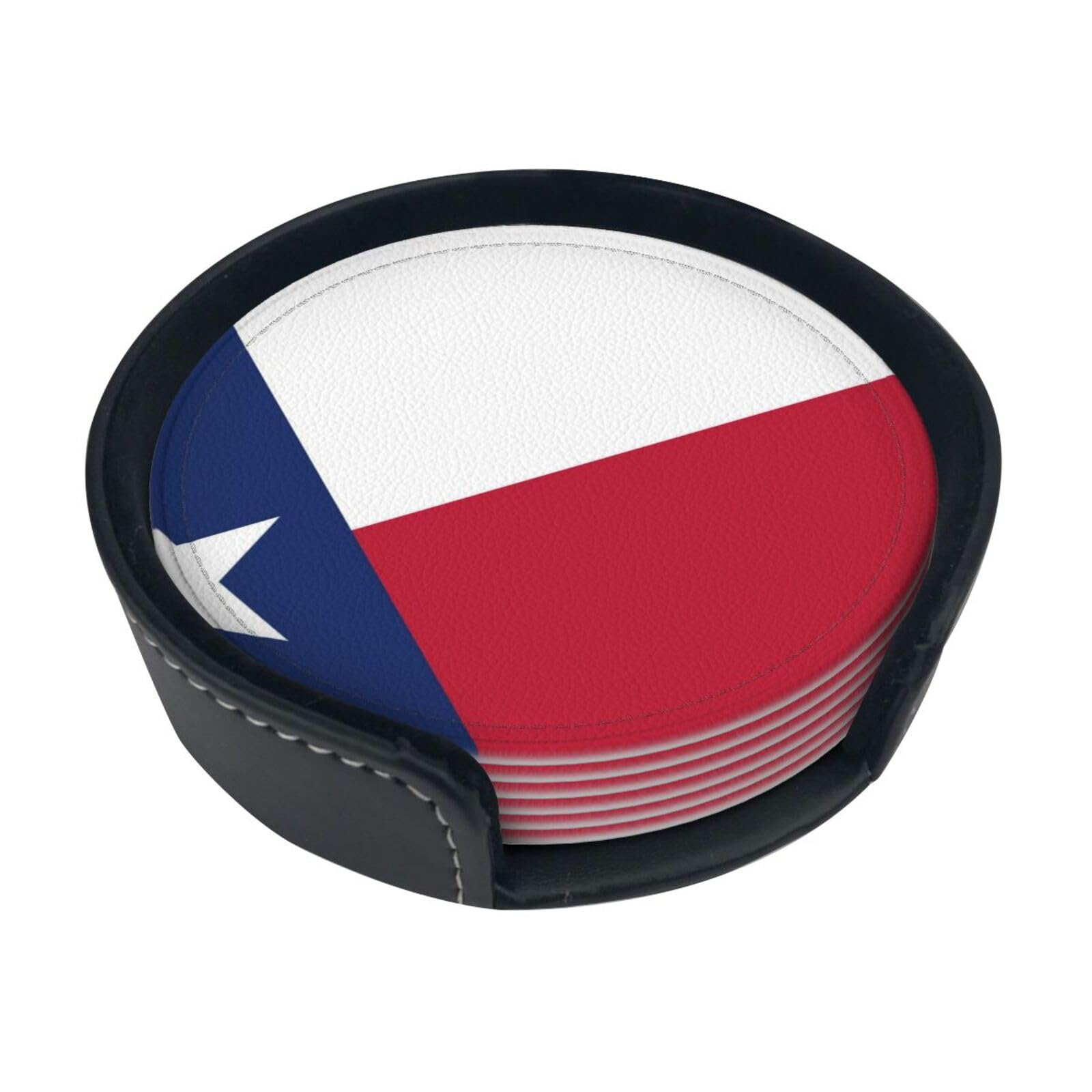 Texas State Flag Leather Coasters-Set of 6 with Storage Holder