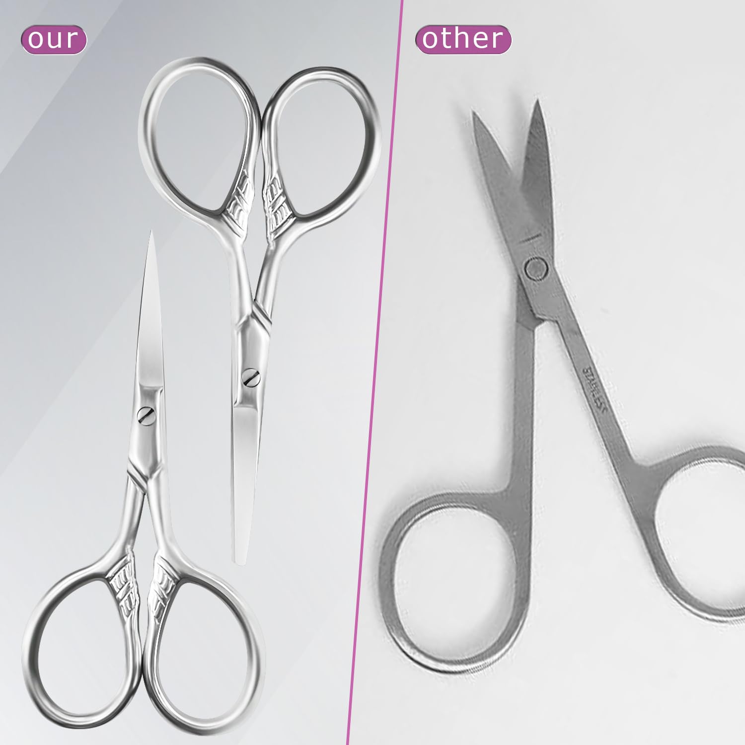 Lot de 2 paires de ciseaux à sourcils pour femme, 8,9 cm, tête ronde, ciseaux à poils pointus, adaptés pour les poils du visage, les sourcils, les cils, le nez, la barbe, étui en cuir synthétique
