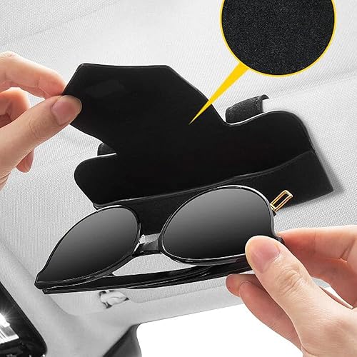 Miniatura 8 de Soporte para lentes de sol para visera de automóvil, clip de cuero para lentes de automóvil, accesorios para visera, soporte para lentes, 01-Negro