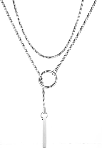 Miniatura 35 de Collares de anillo en forma de corazón con cadena deslizante para mujer, collar de barra de cadena cubana de acero inoxidable, collar punk rock