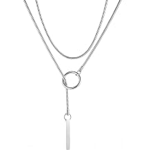 MIFYNN Slip Chain Necklace Stainless Steel Punk Rock Bar Pendant Choker Necklaces Adjustable Handmade Boho Long Lariat Necklace Statement Day Collar for Women