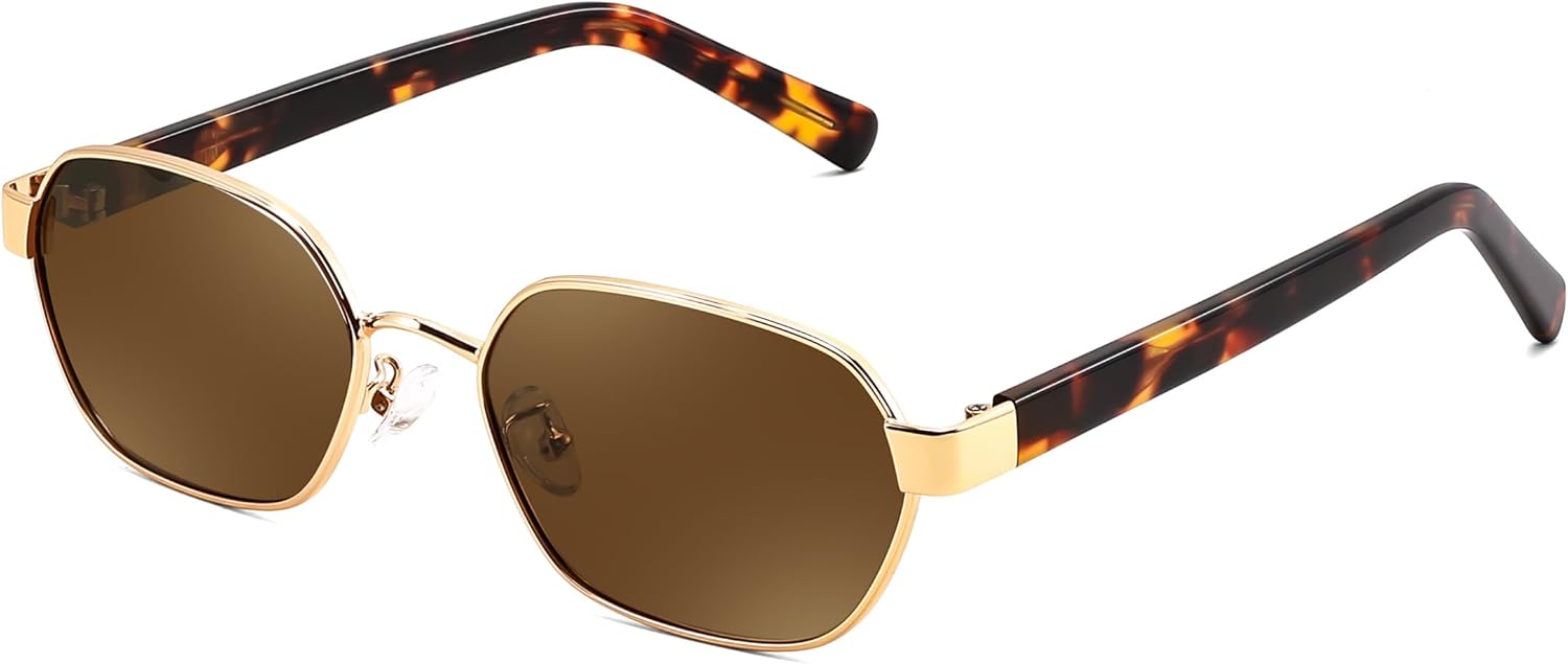 FEISEDY Trendy Polarized Hexagon Sunglasses for Women Men Retro Rectangle Frame UV400 Shades B4198