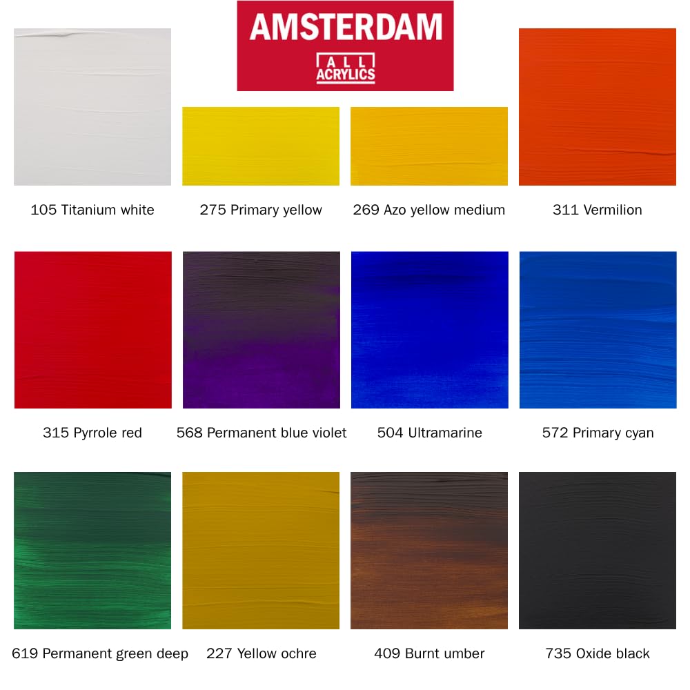 Amsterdam Acrylfarben Mega Set – Farbmischset 12 x 20 ml + Farbtheorie Studien Set 6 x 120 ml + Titanium White 500 ml | Professionelle Acrylfarben für Künstler & Anfänger
