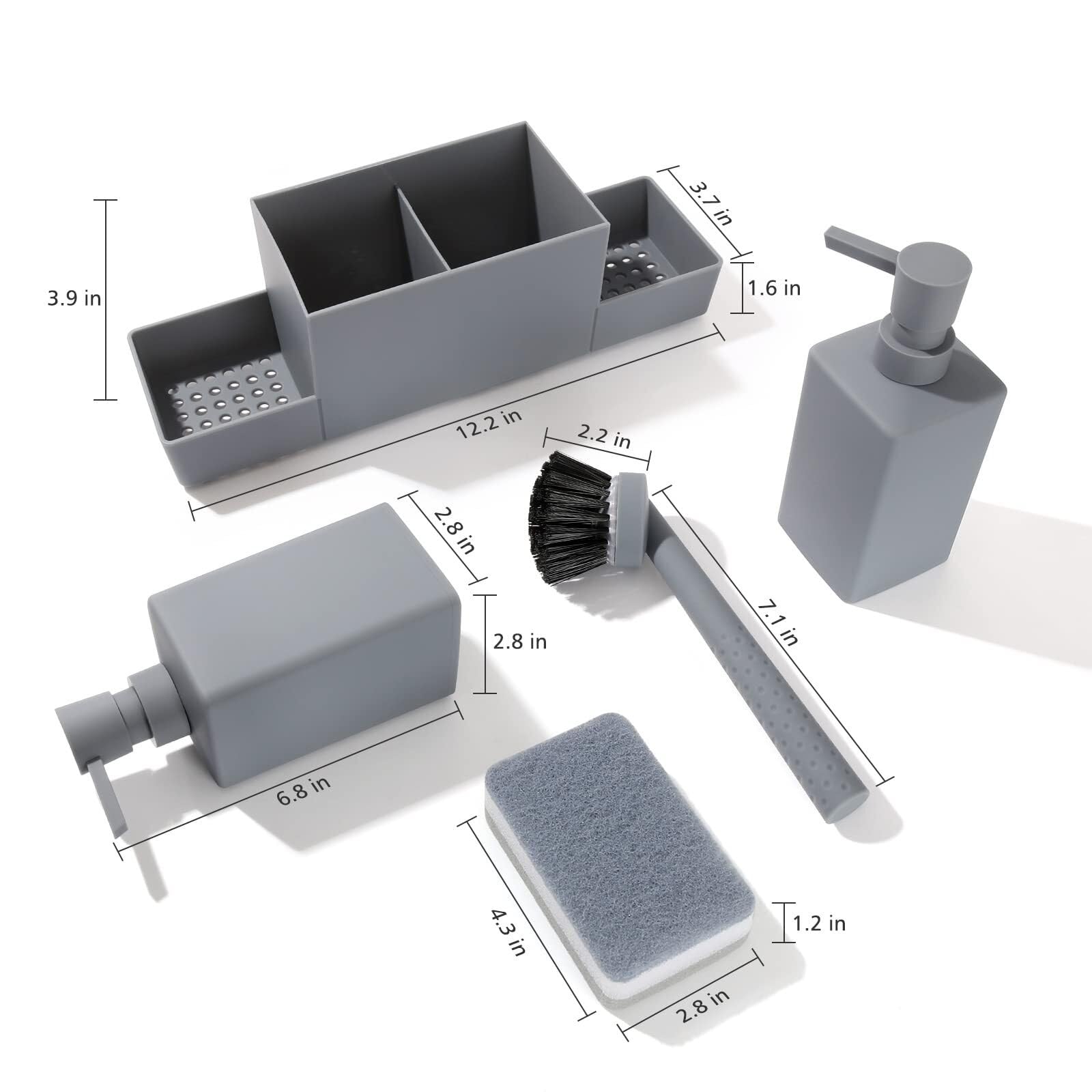 Set dispenser da cucina, adatto for sapone for le mani e detersivo for piatti(Grey)