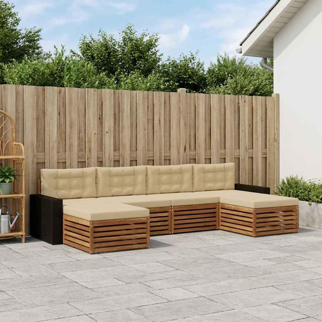 Sofaset für den Außenbereich, 6-teilig, aus massivem Akazienholz