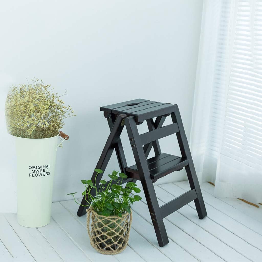 Foldable Stepstool Ladder, Flower Stand, Solid Wood Step Stool, Library Steps Ladder Chair Home Garden Tool Heavy Duty Max. 200kg Height:47cm
