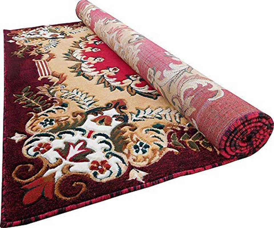 Image of Soft Premium Red Carpet 6x8 ft - Washable, Anti-Skid, Fade-Resistant Acrylic Rug for Living Room, Hall, Bedroom, Modern Decor