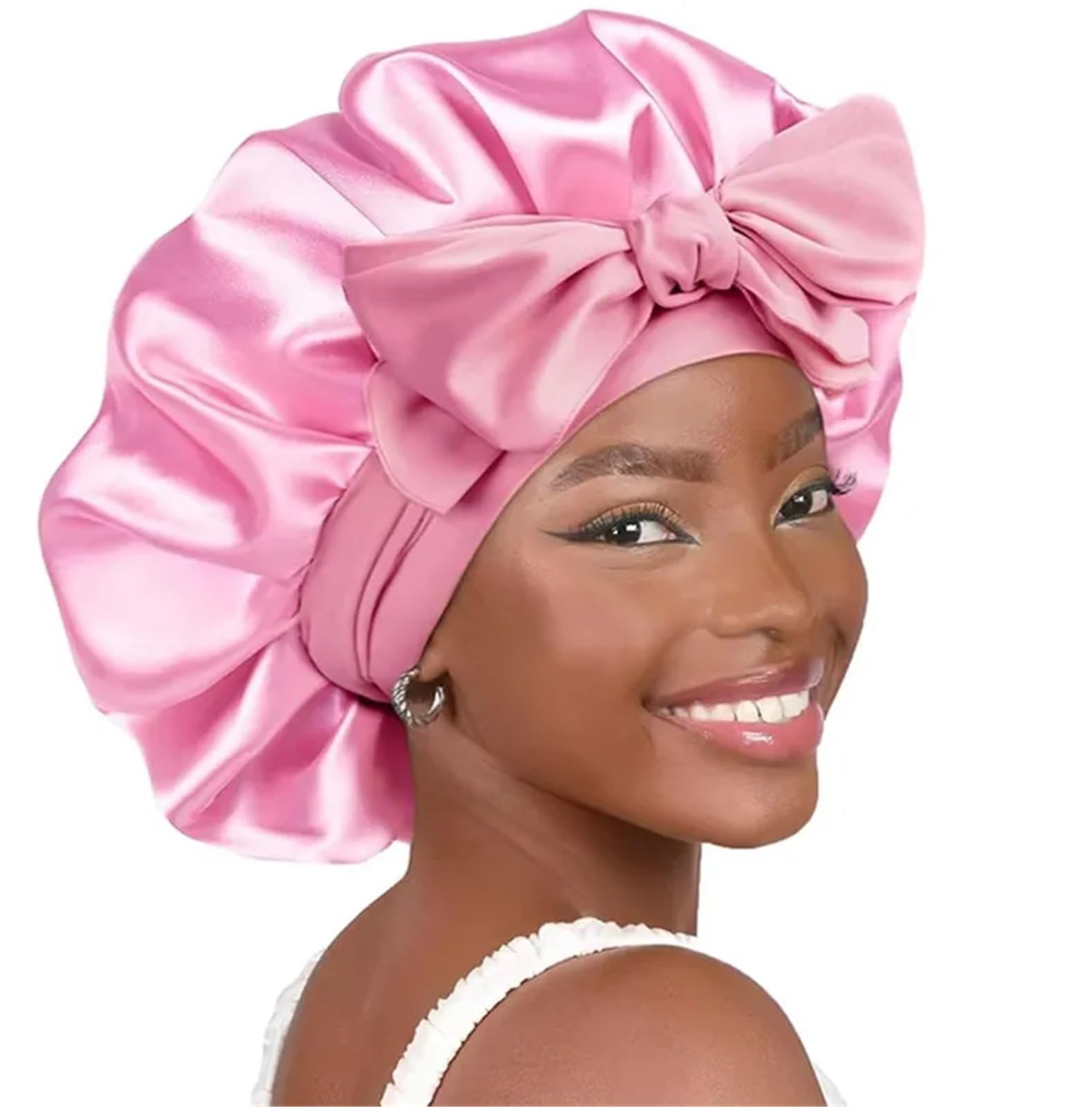 Gorro De Seda para Dormir Gorro de Dormir Seda for Mujer, Gorro Grande con Banda elástica Ancha for Atar, for Cabello Rizado Trenzas y rastas