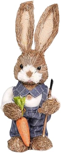 Miniatura 8 de DAHUANG Figura de conejo de paja de Pascua, conejo de paja de pie, estatua de conejo de Pascua, modelo de animal artificial de escritorio de