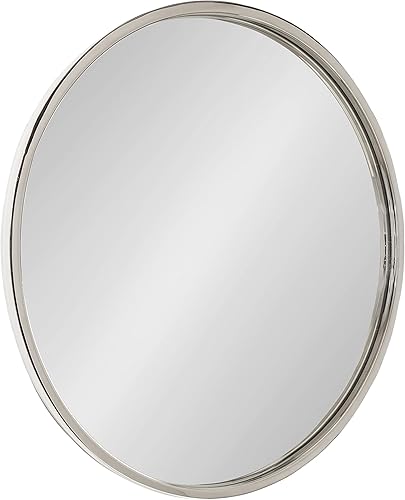 Kate and Laurel Rowla - Espejo de pared redondo moderno de 24 pulgadas de diámetro, plateado, espejo circular decorativo con acabado de acero