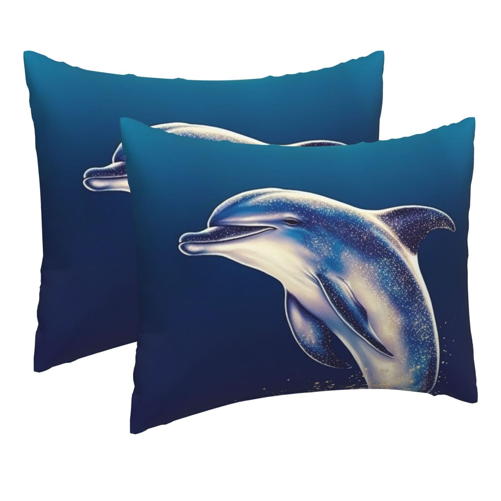 2 Pack Pillow Cases with Hidden Zipper, Soft Breathable Pillow Covers for Hair and Skin, Glitter Dolphin Pillowcases 16"x20" Bed Pillow Protectors Cover for Sleeping Gifts