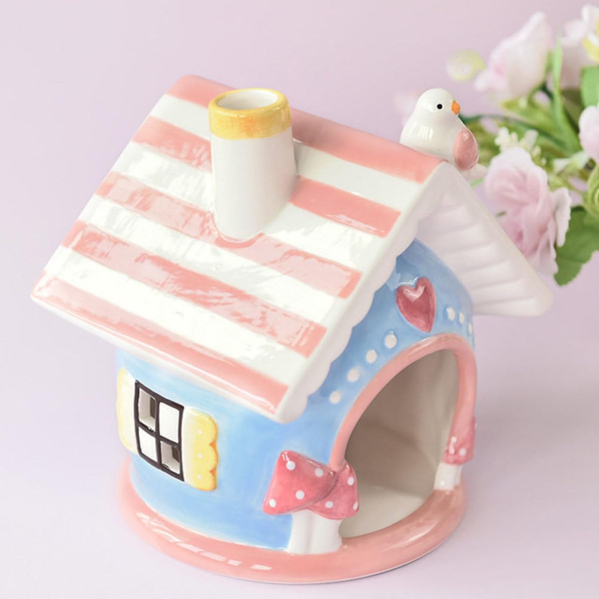 LALAFINA Keramik Haustiernest für Kleine Haustiere mit Niedlicher Form Rosa Keramikhaus als Komfortabler Hamsterschlafplatz und Haustierversteckhütte für Chinchillas
