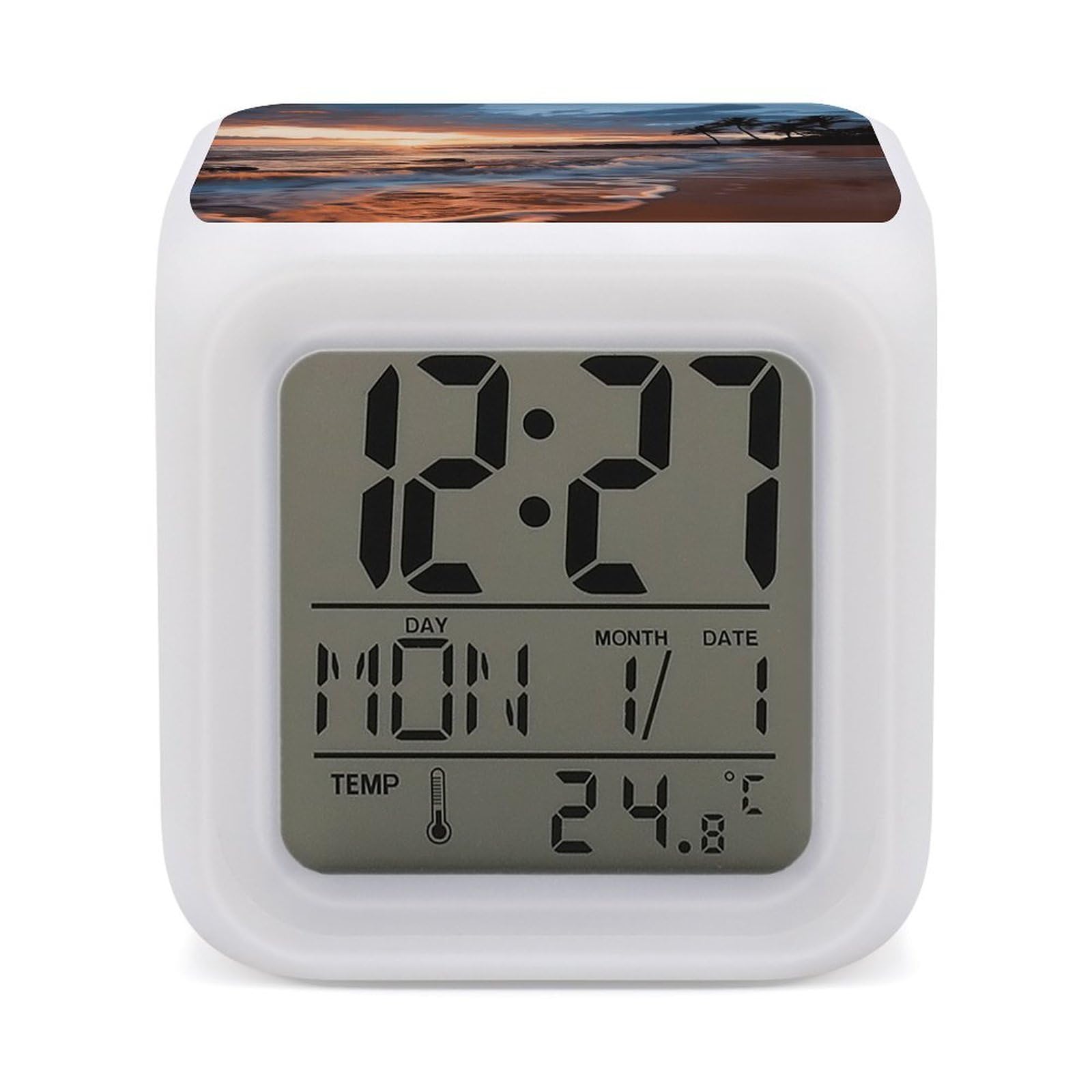 VstaDank Beach Maui Hawaii Sunset Sea Waves Clouds Alarm Clock Alarm Clock with 7 Color Changing Digital Clocks for Bedrooms Sleep Training Clocks with Large Display for Office Kitchen Living Room