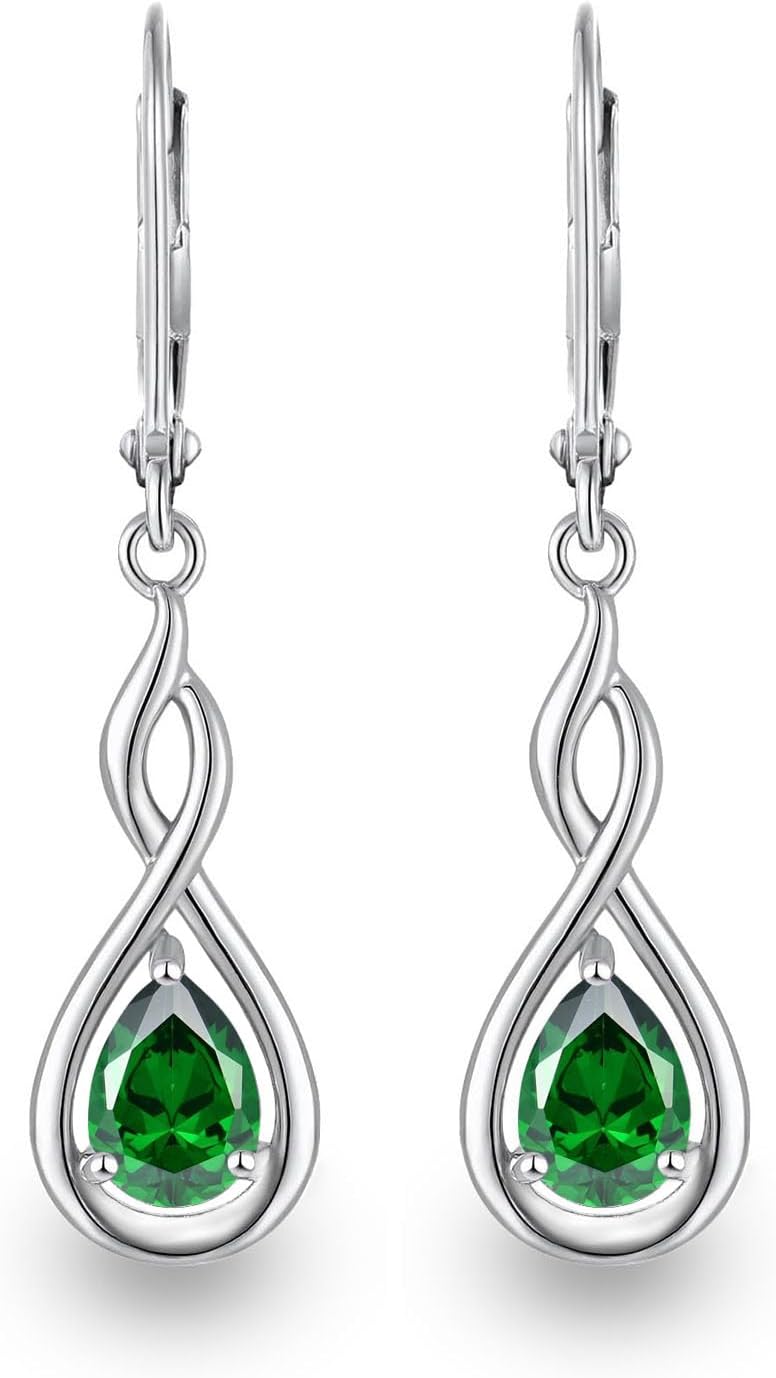 Infinity Birthstone Earrings 925 Sterling Silver Pear Birthstone Dangle Earrings Birthday Mothers Day Anniversary Christmas Earrings Jewelry for Women