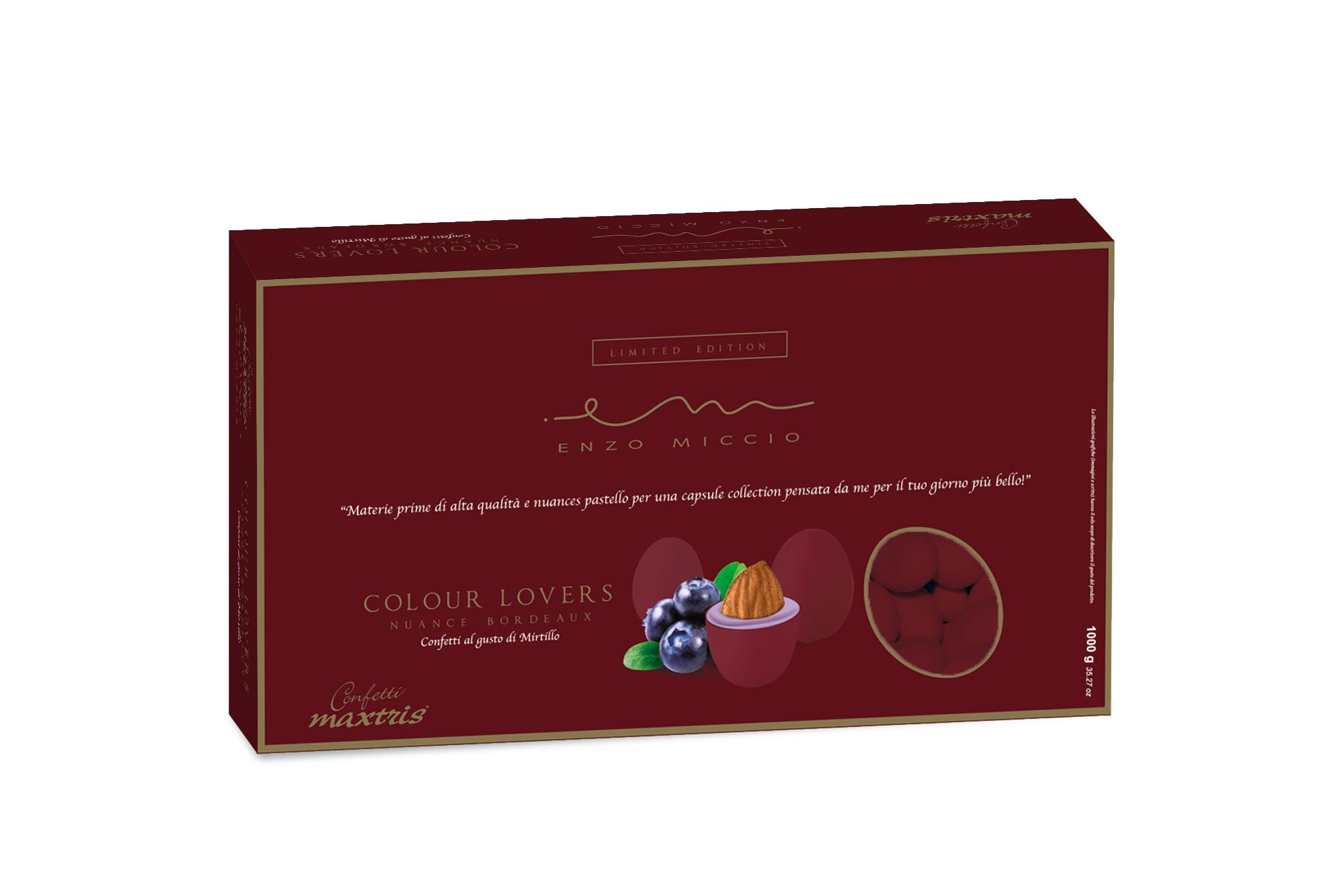 Confetti Maxtris "Enzo Miccio" Ciocomandorla gusto Mirtillo nuance Bordeaux, scatola 1 kg