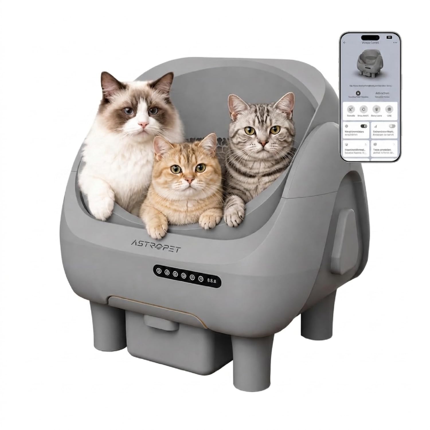 AstroPet Venus Offenes Katzenklo Selbstreinigend mit App-Steuerung | 5-fachem Sicherheitsschutz,UVC & Ionen-Geruchskontrolle,XXL 12L Abfallbox Selbstreinigende Katzentoilette für Große Katzen