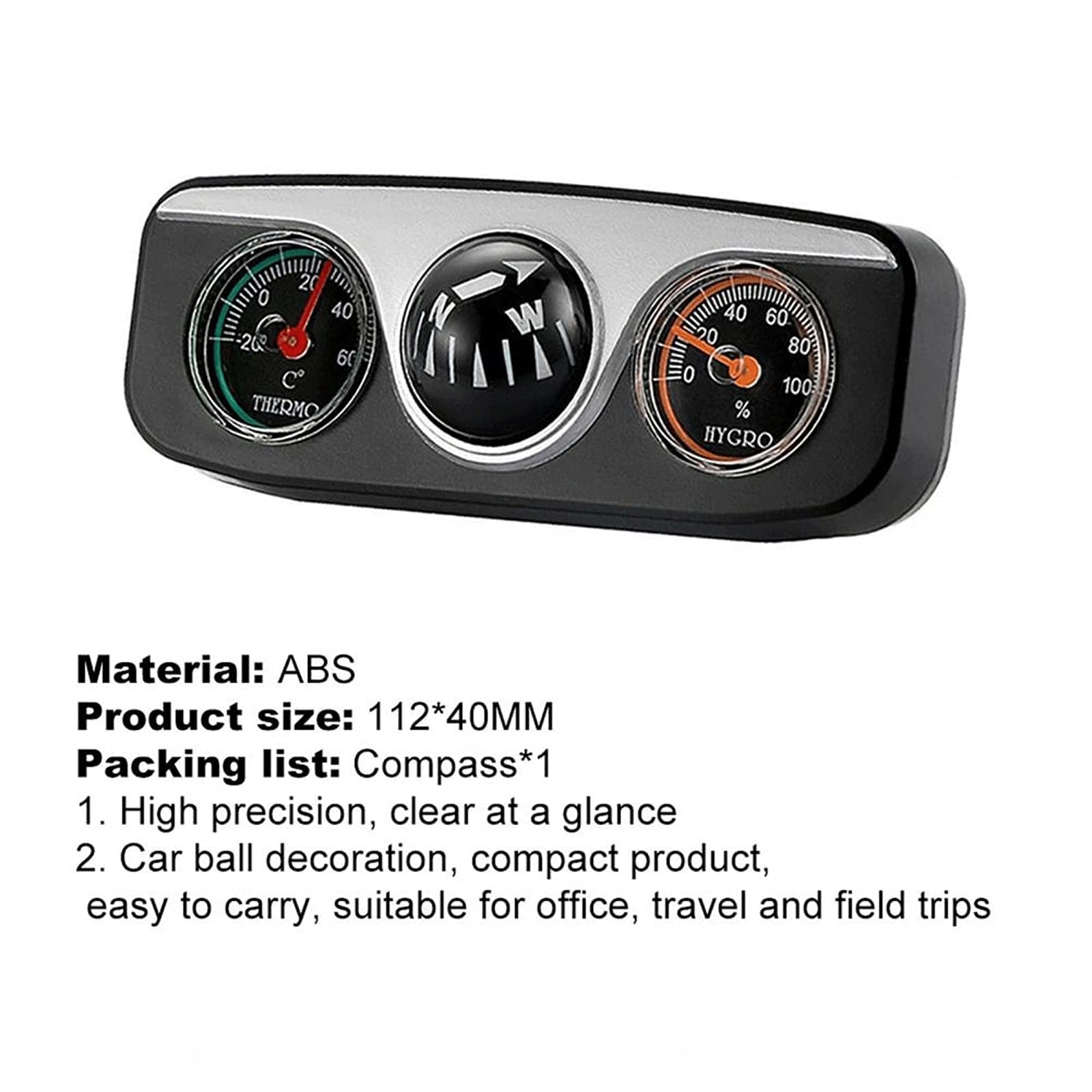 JINGYAN Kompasy 11.2cm 3 w 1 samochodowym pojeździe Dashboard Thermometr Higrometr Compass Navigation Nawigacja Kulka Camping Piesze wycieczki