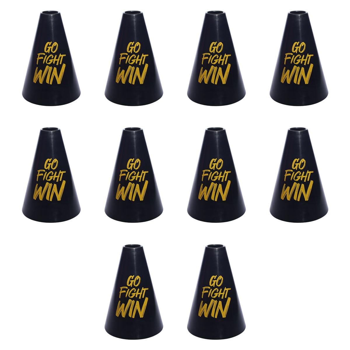 Anderson's, Go Fight Win Black and Gold Megaphones, 7 Inches, Set of 10, School Colors, Fan Gear, Noisemakers, Cheerleader Accessories, Team Spirit