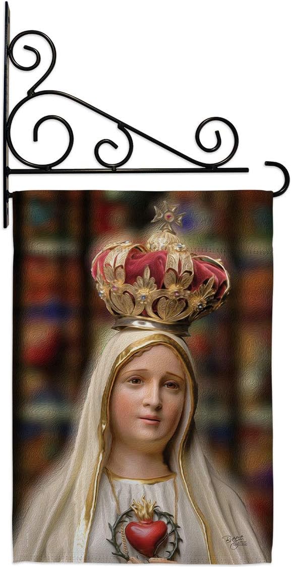 Our Lady of Fatima Garden Flag Set Wall Holder Religious Faith Hope Grace Peace Dove Christian Religion Easter Small Decorative Gift Yard House Banner Made In USA 13 X 18.5