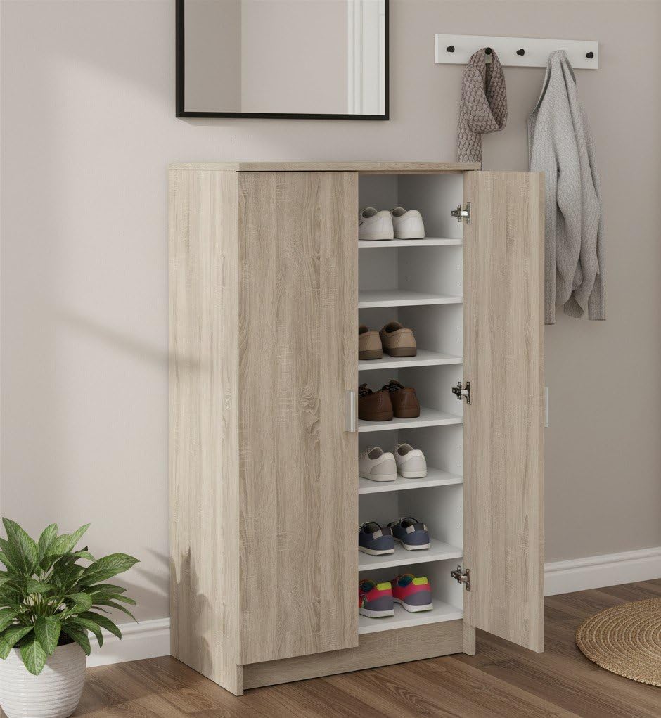 Dmora - Armadio scarpiera 2 Ante + 7 Scomparti Legno Rovere cm. 108 x 55 x 36, UNICO