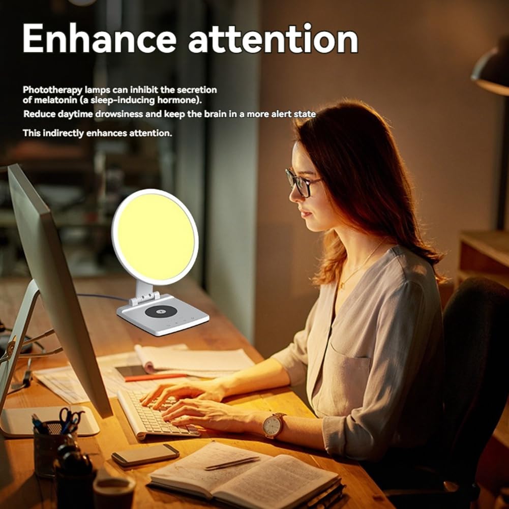 Lampada per Terapia Della Luce con Caricabatterie Wireless 3000-6500K 10000 Lampada Solare Lampada per Trattamento SAD Timer Intelligente
