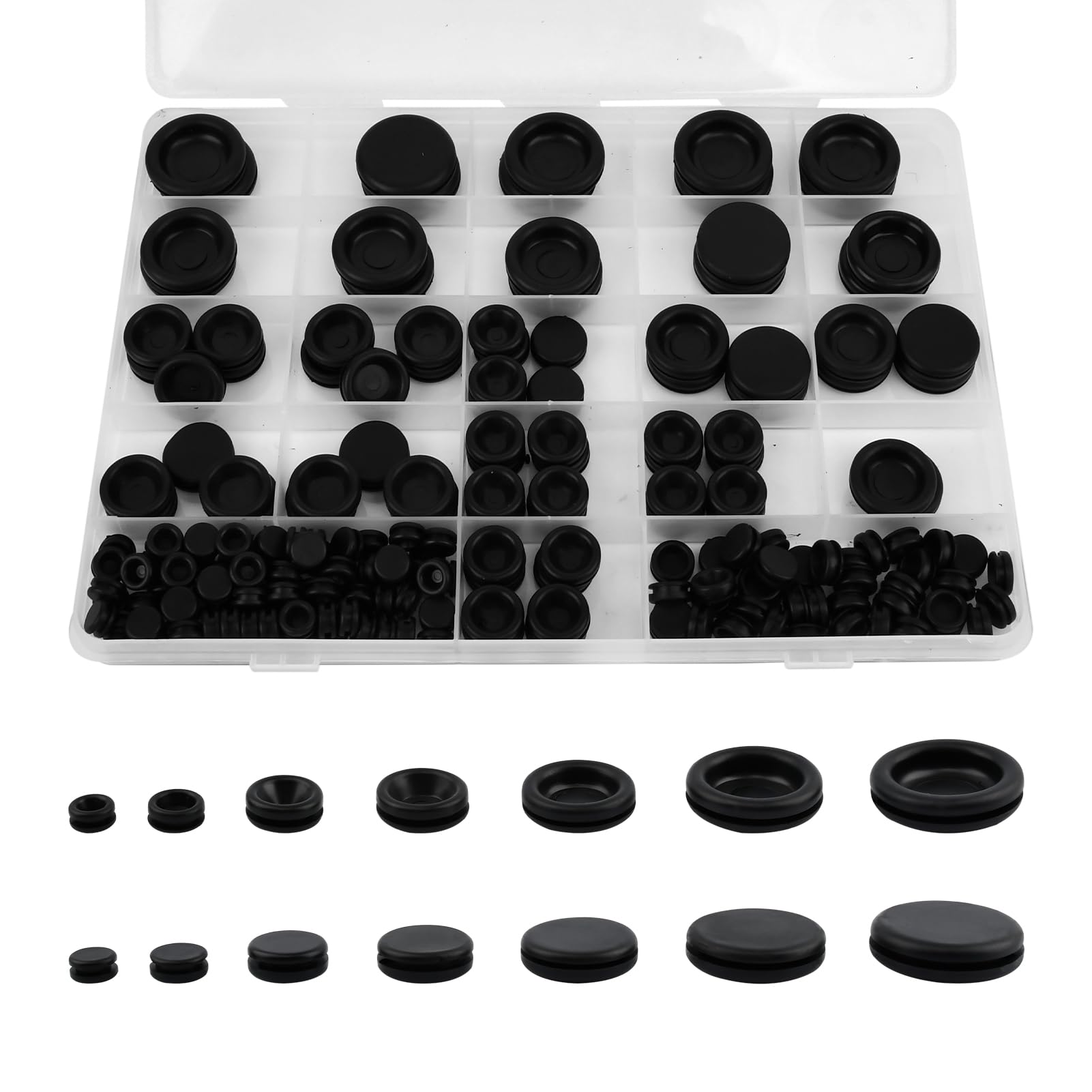 200PCS Rubber Grommet Kit, Black Firewall Hole Plugs for Cars, Boats, Plumbing, Cable Wire Grommets for Electrical Wiring, Pumps, Cord Management