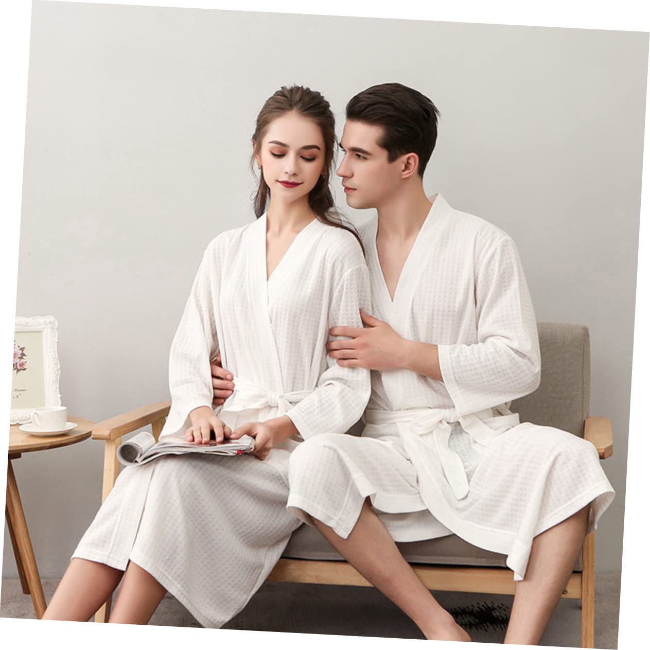 COLLBATH Robe de Nuit Couple Homme Xl en Polyester Blanc, 1 Pièce