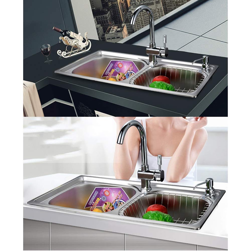 Juego de Fregadero de Cocina Cuadrado de Acero Inoxidable de Doble Seno con colador, Incluye Kit Completo de instalación de desagüe y escurridor.