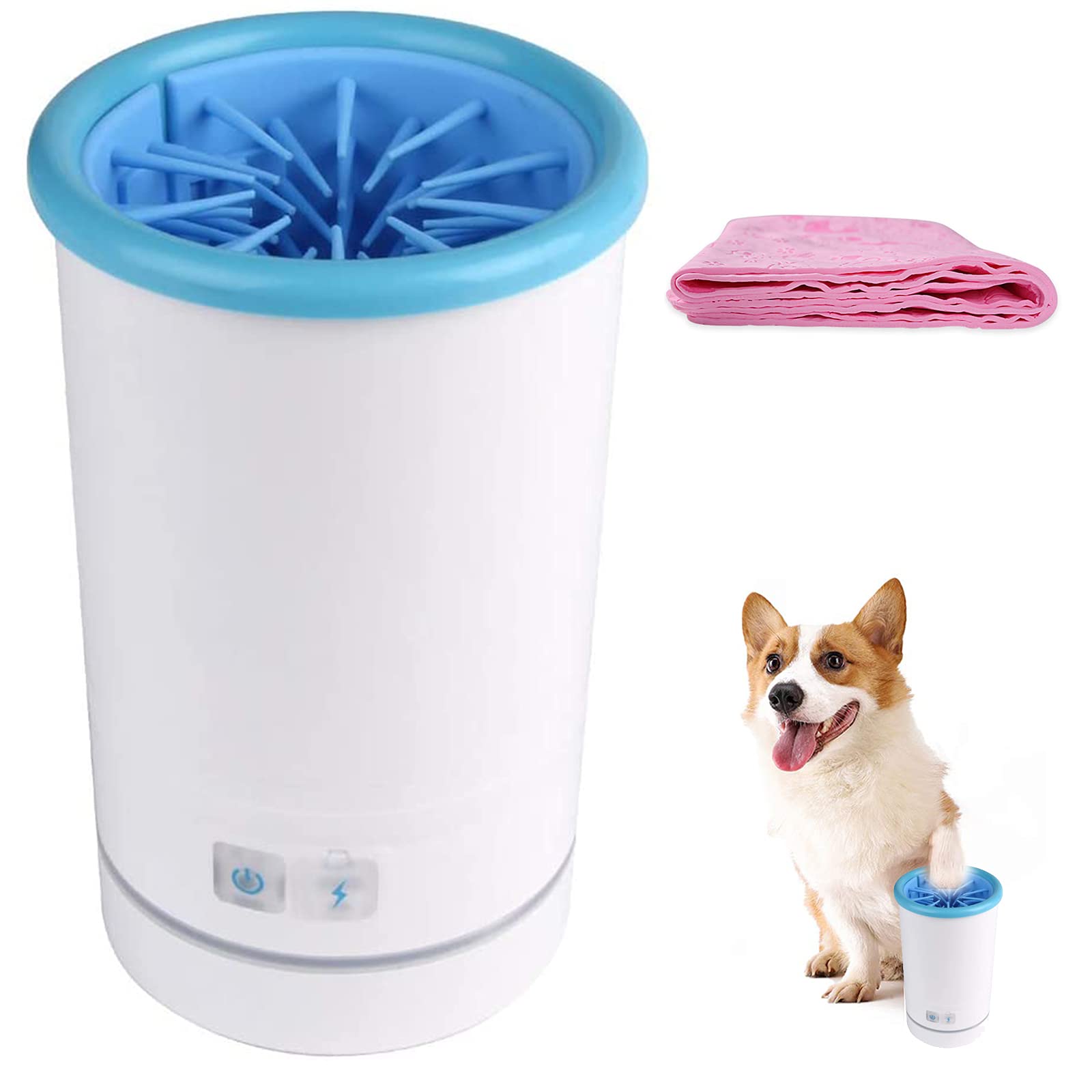 Nettoyeur de Pattes pour Chien, Lave-Pattes électrique, Outil de Nettoyage des Pattes Chien et Chat for boueuses avec Cordon USB Serviette(Blue,M)