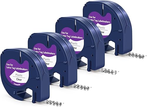 BOYEEZON Paquete de 4 cintas de etiquetas transparentes compatibles con Dymo LetraTag 16952 S0721530 - Cinta de etiquetas de plástico transparente