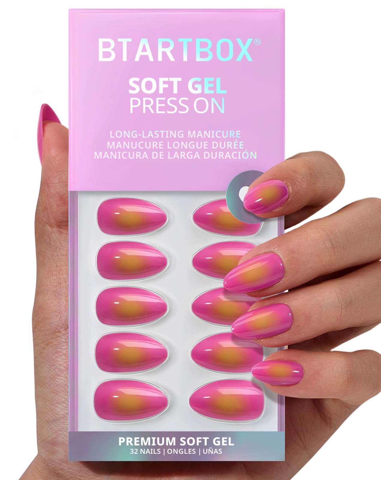 Photo 1 of BTArtbox Press On Nails, Sunset Pop, Short Almond, 32Ct