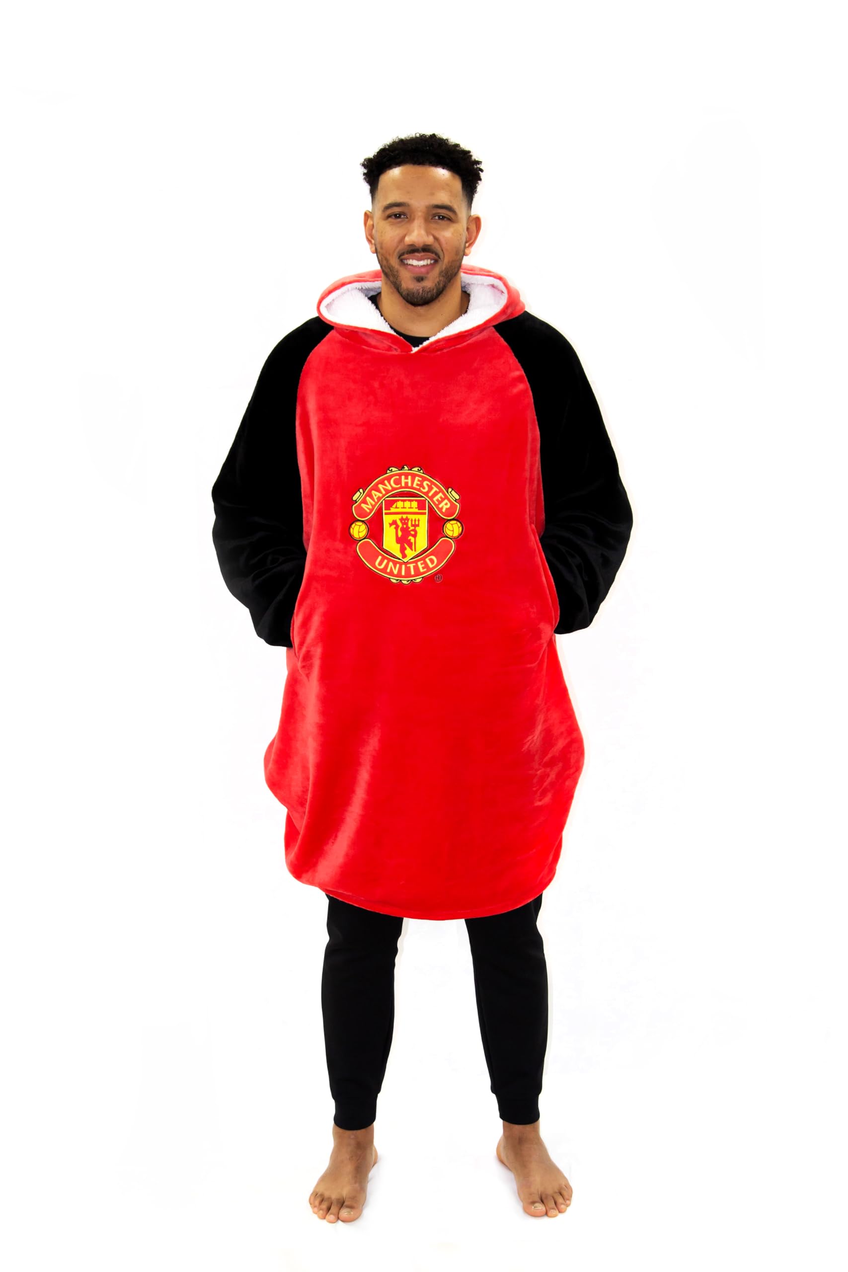 Manchester United Oversized Wearable Fleece Blanket, Super Warm and Cosy Premium Sherpa Lined, Manchester United Design