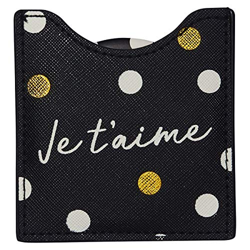 Draeger Round Pocket Mirror with "Je t'aime" ("I Love You") Design 8.5 x 8 cm, Je T Aime, 8.5L x 8W cm