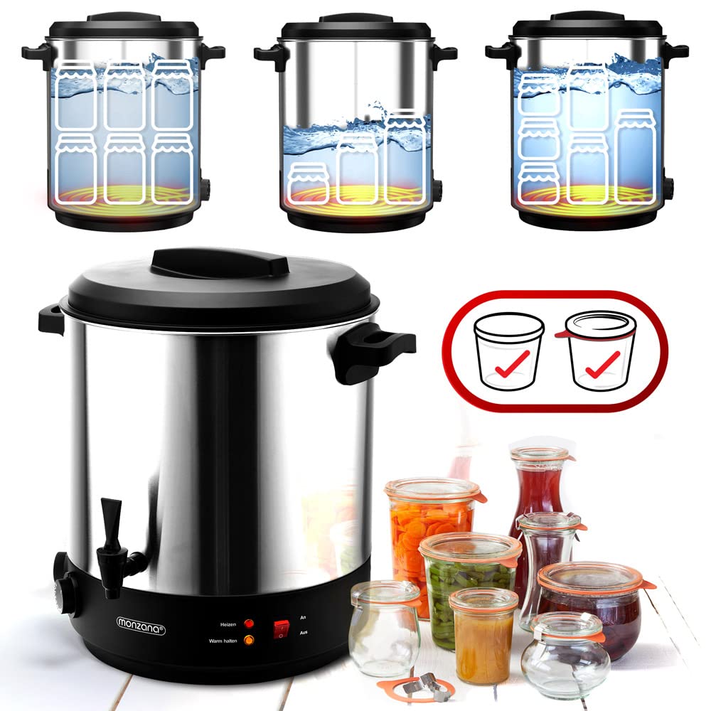 MONZANA® Distributeur de boissons chaudes 28L Stérilisateur de bocaux électrique en inox avec robinet et minuterie 1800W