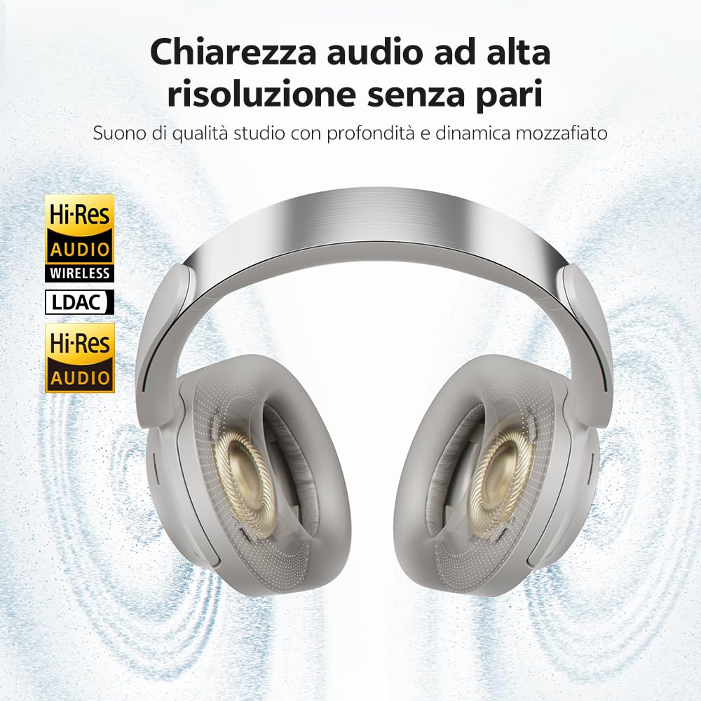 QCY H3S Cuffie Bluetooth Cancellazione Rumore Attiva Adattiva, -56 dB ANC Cuffie Wireless Over Ear, 102 Ore di Autonomia, LDAC Hi-Res Audio, Suono Spaziale, Comfort Leggero, Bluetooth 6.0