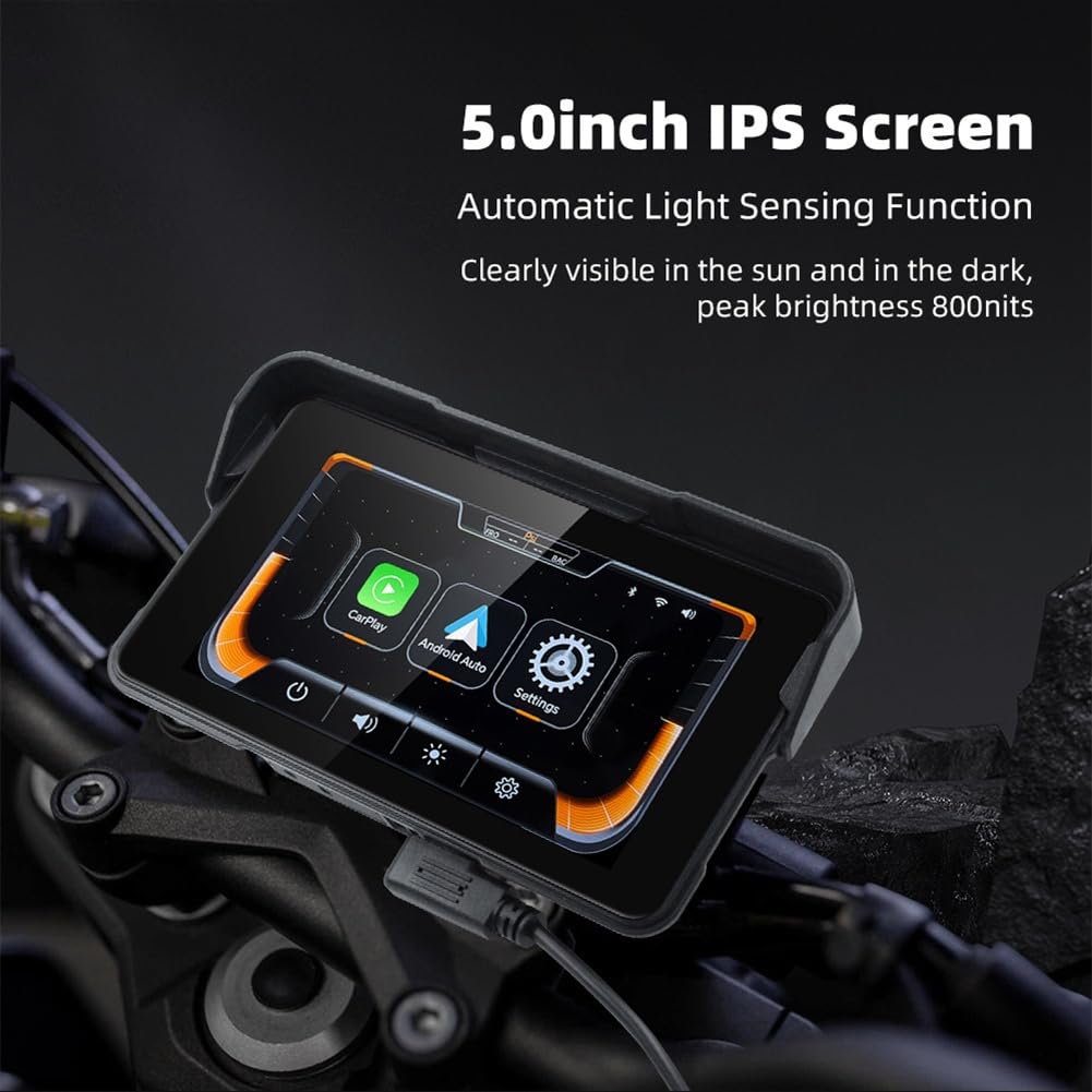 Pantalla de Navegación Digital Portátil para Motocicleta con CarPlay Moto Android Auto de 5.0 Pulgadas y Navegación Inalámbrica para Motocicleta.