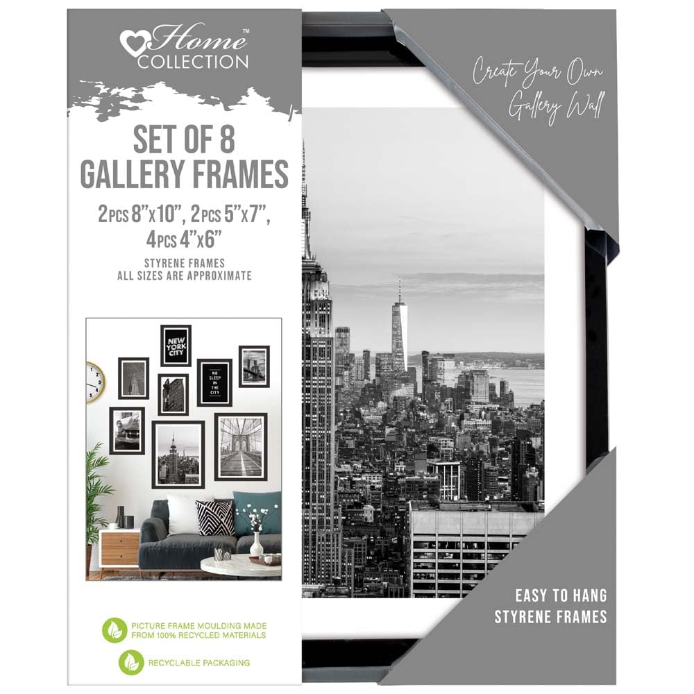 Design Group Photo Picture Frame Set Of 8 Black Styrene Wall Mount Freestanding Gallery