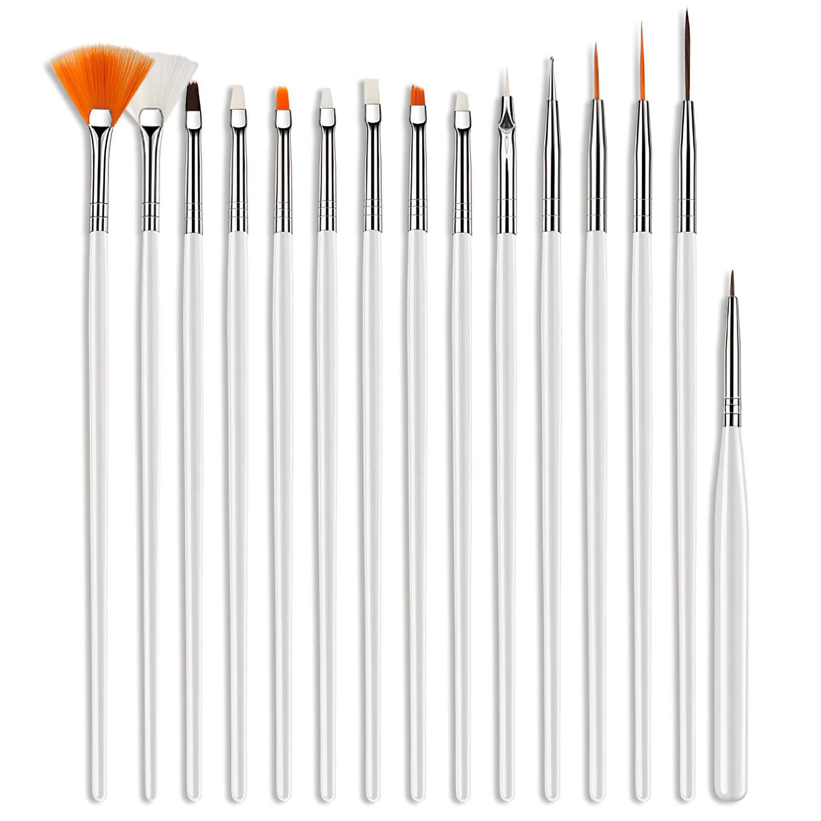 15Pcs Detail Paint Brush Set, Fine Cake Decorating Brushes Miniature Painting Brushes Artist Thin Paint Brushes for Fondant Sugar Food Watercolor Acrylic Oil Models Figurines Line Drawing Nail (White)
