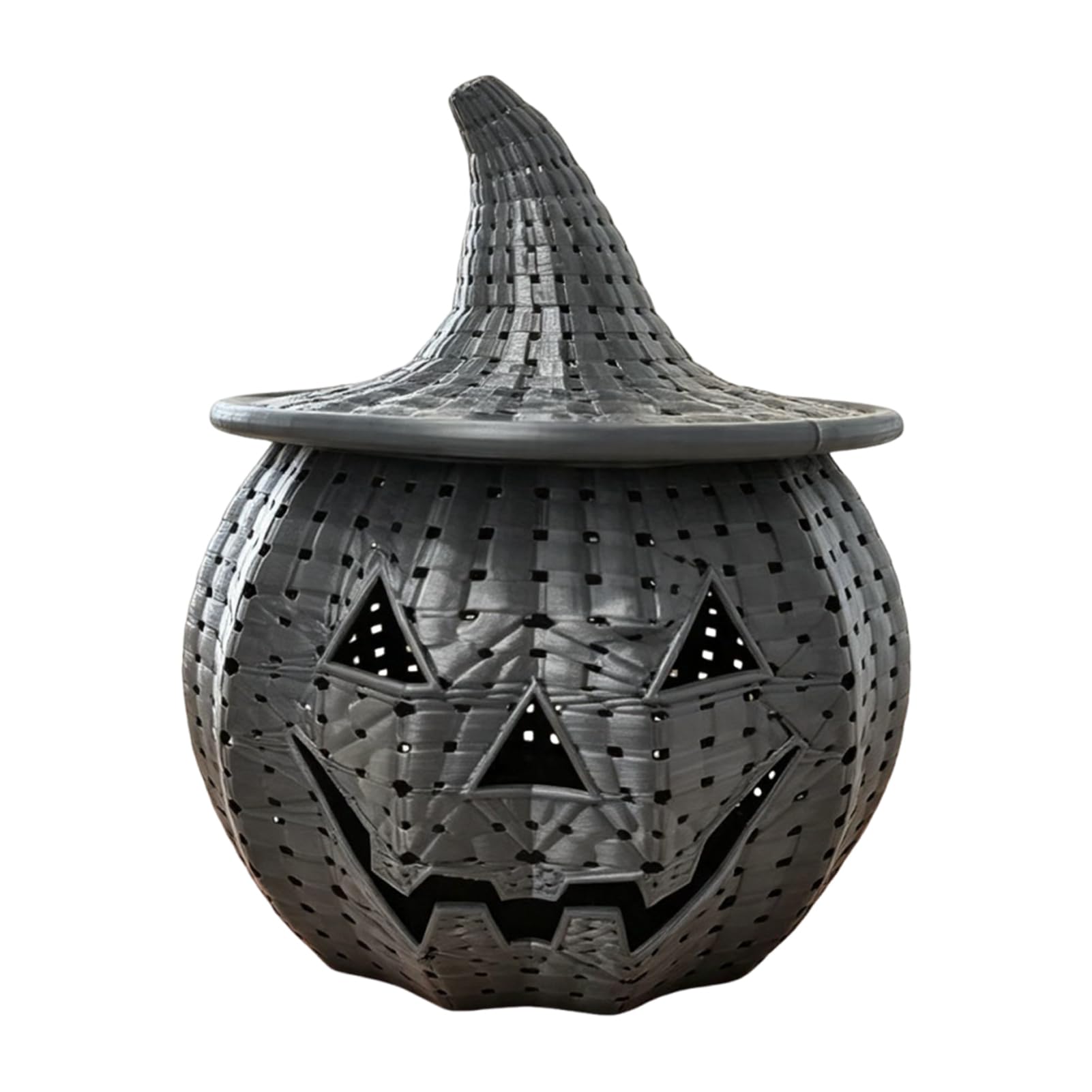 Woven Pumpkin Lantern Jar – Wicker Storage Basket with Witch Hat Lid