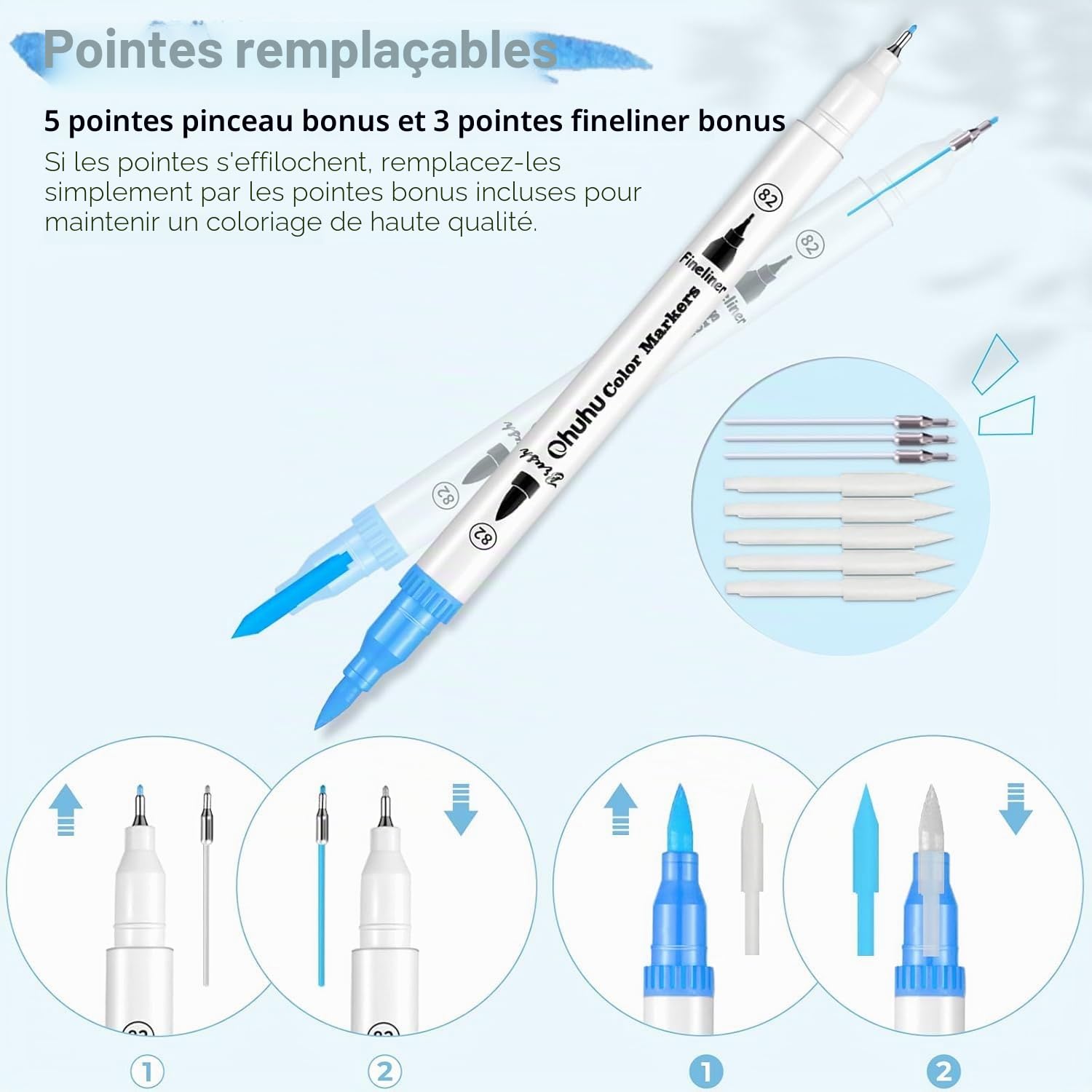 Ohuhu Feutres Coloriage Adulte Enfants, 120 Couleur Feutre Double Pointe Aquarelle Stylos Pointe Fine Pour Dessin, Manga, Doodling, Scrapbooking, Série Maui – Sac de Transport