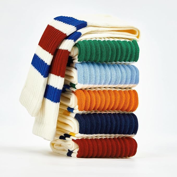 Image of Vintage Striped Crew Socks Slouchy Calf Tube Socks for Women and Men