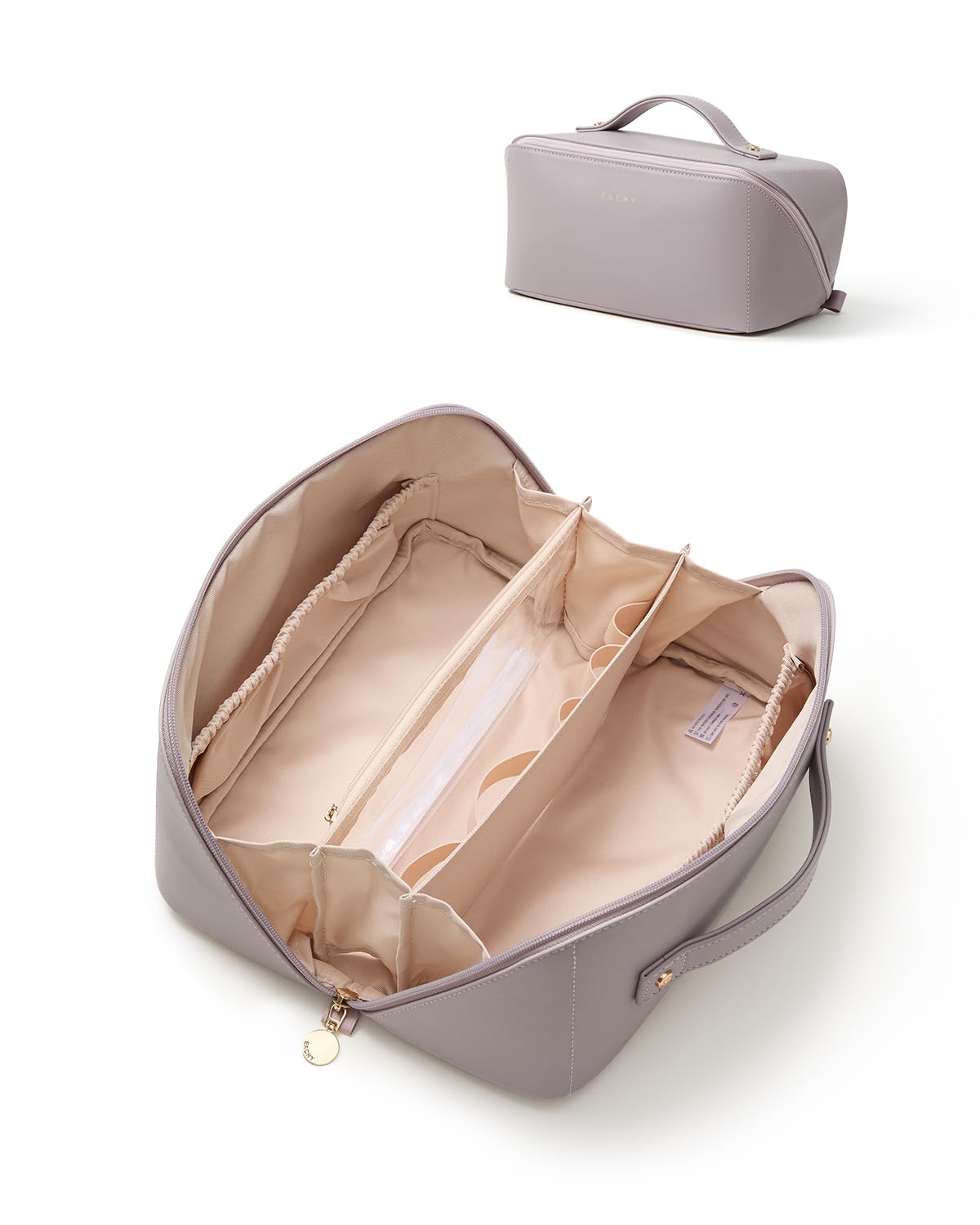 EACHY Travel Makeup Bag for Women, Flat Open Cosmetic Bag, Purple, Large