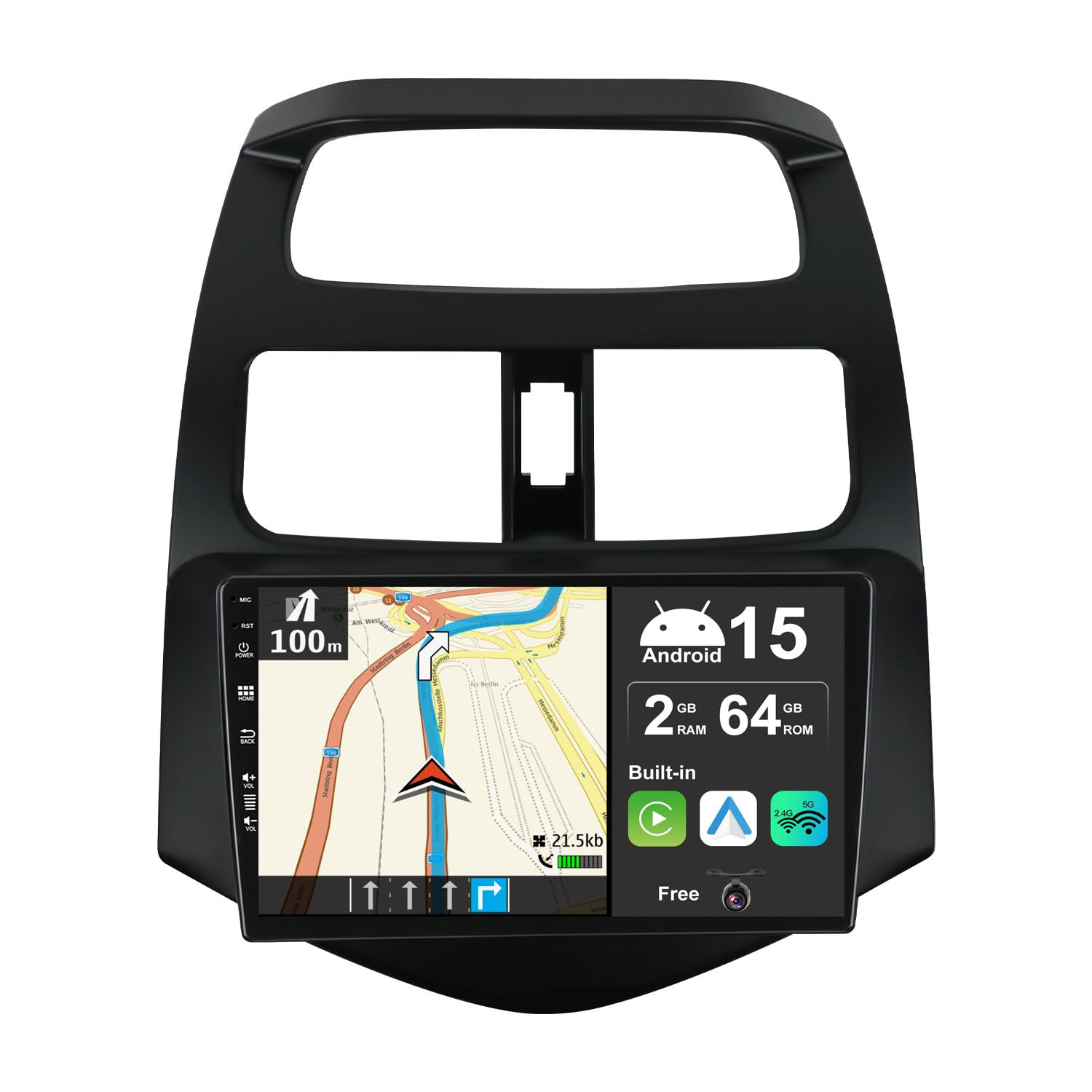 Radio samochodowe Android 14 IPS dla Chevroleta Spark M300 2009-2016 - 2G+32G - Bezprzewodowa gra Carplay + Android Auto - DARMOWA tylna kamera - 2 Din 9 Cal Dab Kierownica WLAN 4G Fast-Boot
