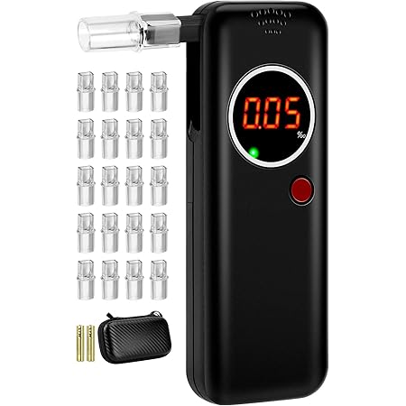 Aranknew Alkoholtester Professionell - Polizeigenau Mit 20 Mundstücken & Tasche