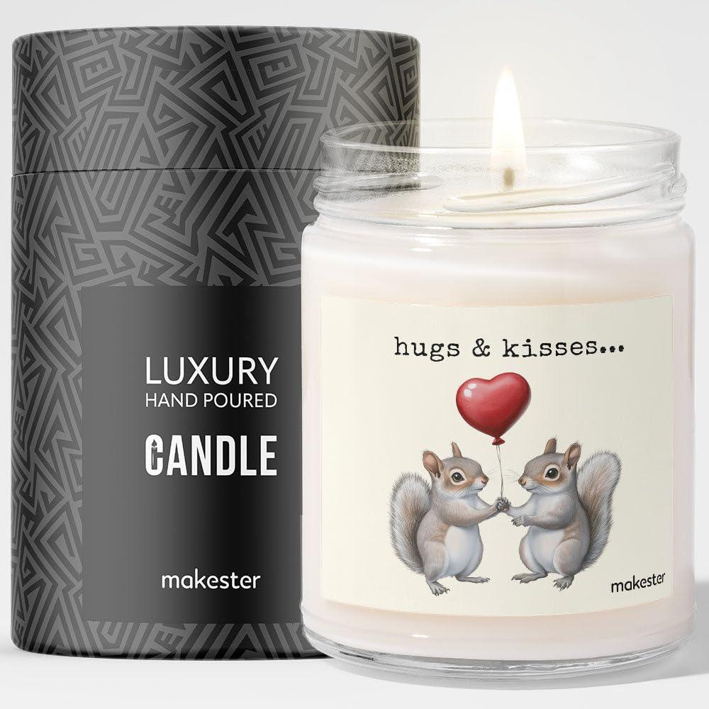 Squirrel Gifts - Luxury Soy Wax Candle - Vanilla, Jasmine, Sugared Almond - Makester, White, 220g