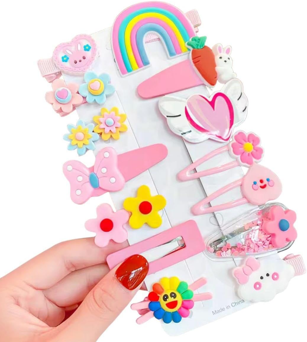 kit Presilhas 14 unidades grampo TIC TAC De Cabelo Infantil menina feminino kit de Acessórios divertidos e alegres, presente para meninas (KIT ROSA)